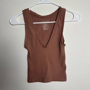 Free People Brown‎ V-Neck Tank Top Stretch crop top bralette sports